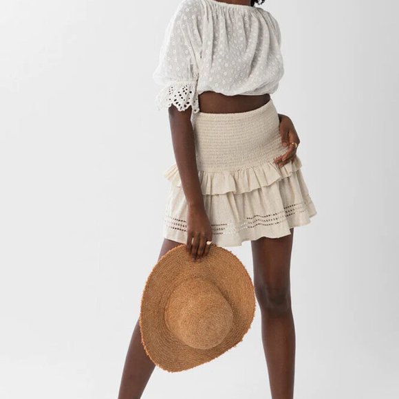 Spell & The Gypsy Collective Lola Ruched Mini Skirt Biscuit Beige Medium H13378 - Picture 12 of 12